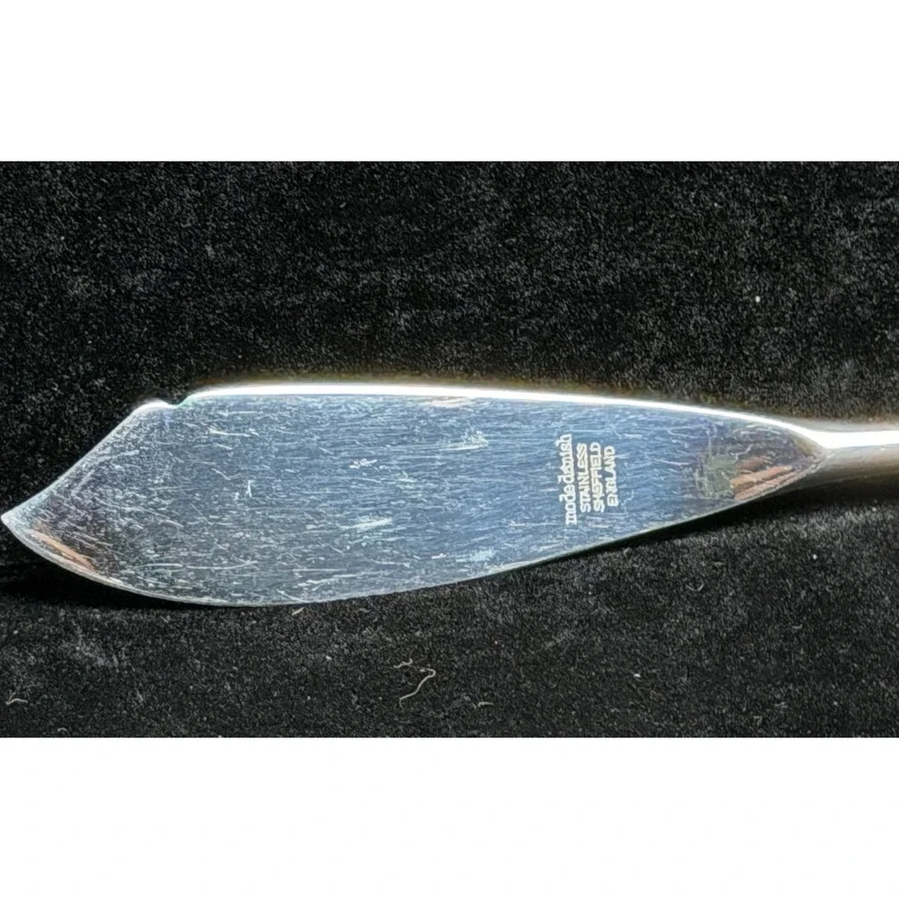 Vintage Mode Danish Butter Knife: Sheffield England, Stainless Steel, Pink Rose